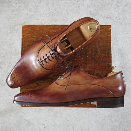 未使用★(伊)サントーニ SIZE 7.5【★オックスフォードシューズ/11541】カーフ/茶/メンズ/Santoni★j462