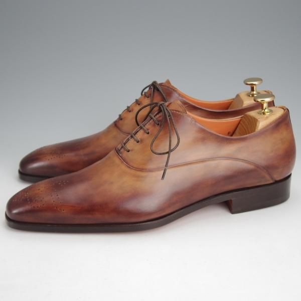 未使用★(伊)サントーニ SIZE 7.5【★オックスフォードシューズ/11541】カーフ/茶/メンズ/Santoni★j462