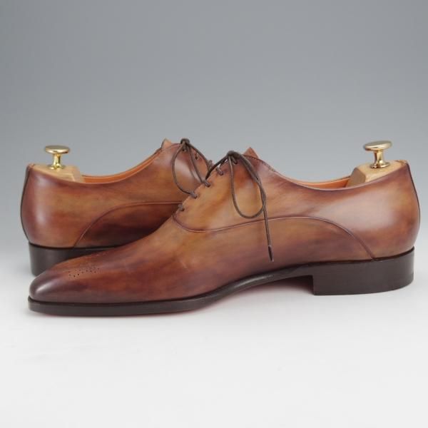 未使用★(伊)サントーニ SIZE 7.5【★オックスフォードシューズ/11541】カーフ/茶/メンズ/Santoni★j462