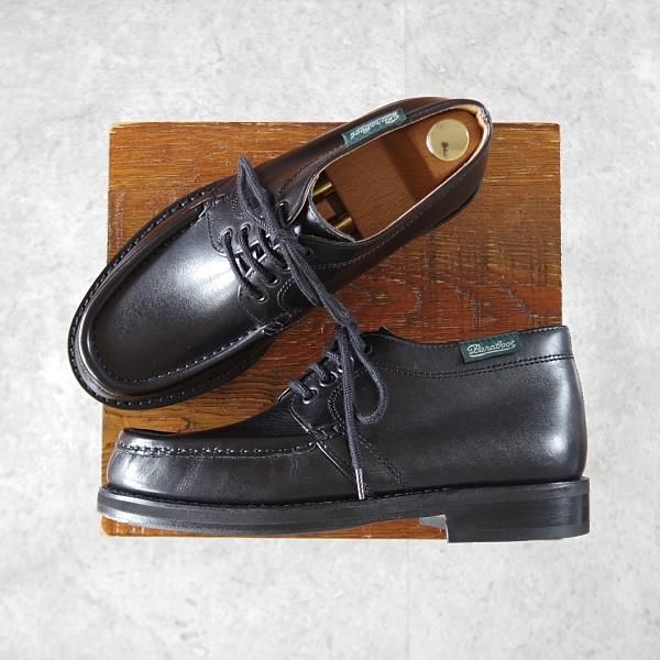 未使用★パラブーツ SIZE 6.5【貴重★レザーソール仕様/チャッカブーツ】モカシンブーツ/カーフ/黒/メンズ/Paraboot★j478