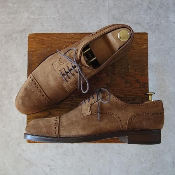 極上★(スペイン製)カルミナ SIZE 7【トレーディングポスト別注★パンチドキャップトゥ】スエード/茶/メンズ/CARMINA★j486