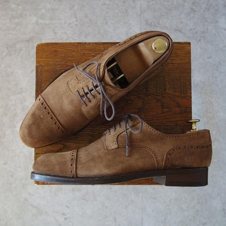 極上★(スペイン製)カルミナ SIZE 7【トレーディングポスト別注★パンチドキャップトゥ】スエード/茶/メンズ/CARMINA★j486