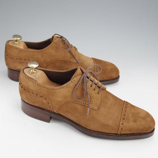 極上★(スペイン製)カルミナ SIZE 7【トレーディングポスト別注★パンチドキャップトゥ】スエード/茶/メンズ/CARMINA★j486