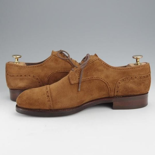 極上★(スペイン製)カルミナ SIZE 7【トレーディングポスト別注★パンチドキャップトゥ】スエード/茶/メンズ/CARMINA★j486