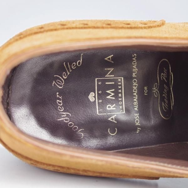 極上★(スペイン製)カルミナ SIZE 7【トレーディングポスト別注★パンチドキャップトゥ】スエード/茶/メンズ/CARMINA★j486