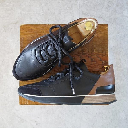 極美品★(伊製)HERMES/エルメス SIZE 39.5【高額★Miles/レザースニーカー/黒×茶】カーフ×スエード/メンズ★j495