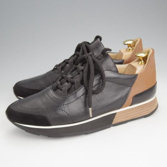 極美品★(伊製)HERMES/エルメス SIZE 39.5【高額★Miles/レザースニーカー/黒×茶】カーフ×スエード/メンズ★j495