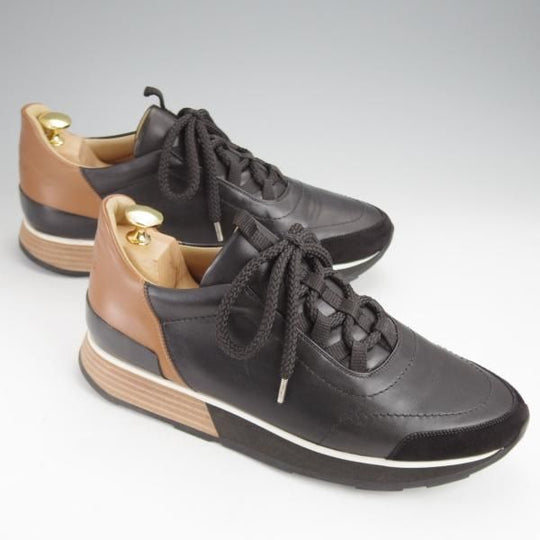 極美品★(伊製)HERMES/エルメス SIZE 39.5【高額★Miles/レザースニーカー/黒×茶】カーフ×スエード/メンズ★j495