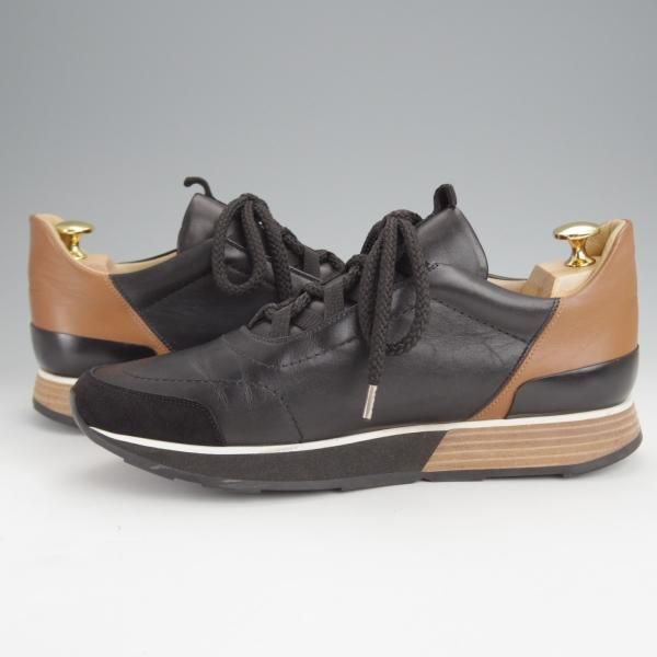 極美品★(伊製)HERMES/エルメス SIZE 39.5【高額★Miles/レザースニーカー/黒×茶】カーフ×スエード/メンズ★j495