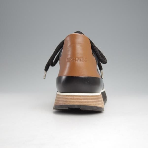 極美品★(伊製)HERMES/エルメス SIZE 39.5【高額★Miles/レザースニーカー/黒×茶】カーフ×スエード/メンズ★j495