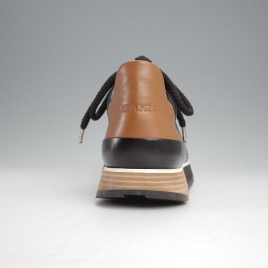 極美品★(伊製)HERMES/エルメス SIZE 39.5【高額★Miles/レザースニーカー/黒×茶】カーフ×スエード/メンズ★j495