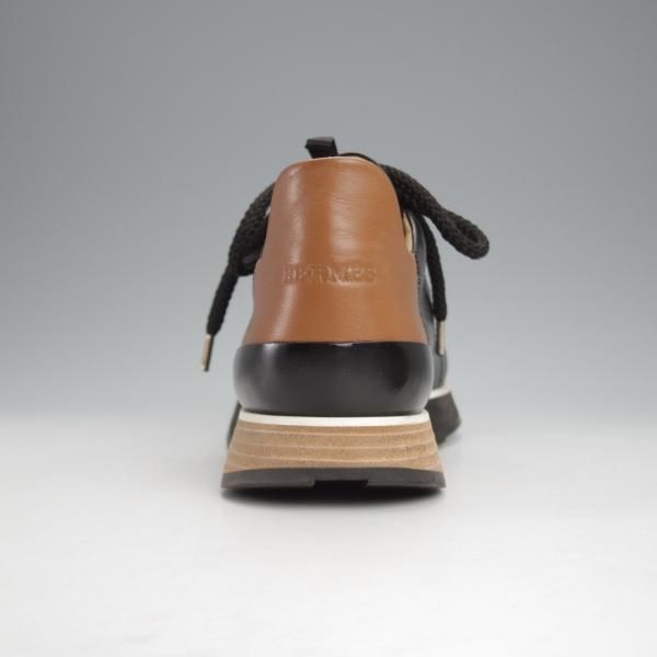 極美品★(伊製)HERMES/エルメス SIZE 39.5【高額★Miles/レザースニーカー/黒×茶】カーフ×スエード/メンズ★j495