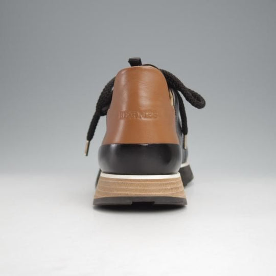 極美品★(伊製)HERMES/エルメス SIZE 39.5【高額★Miles/レザースニーカー/黒×茶】カーフ×スエード/メンズ★j495