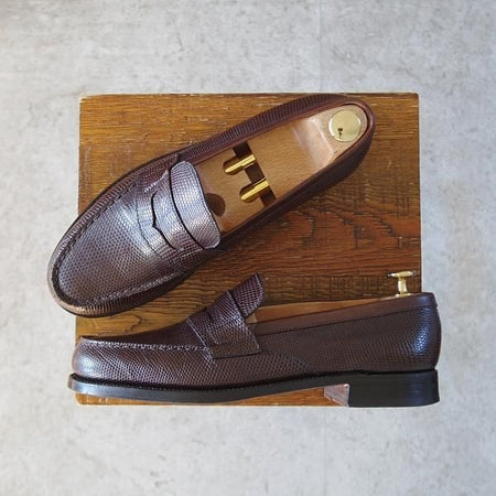 美品★J.M.ウエストン 6C【現行定価￥309,100-★リザード革/180/コインローファー】旧ロゴ/ヴィンテージ/濃茶/Weston/ウェストン★j520