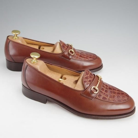 極美品★(伊)タニノクリスチー SIZE 6【高額★クロコダイル×カーフ/コンビ仕様】ビットローファー/茶/TANINO CRISCI★j522