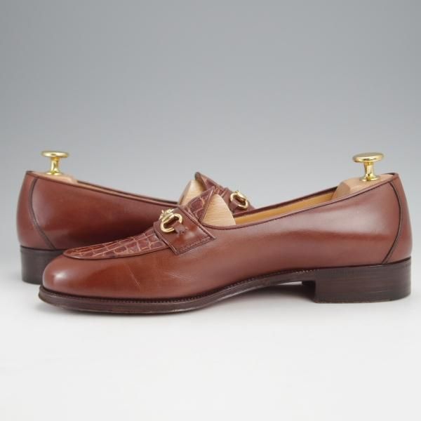 極美品★(伊)タニノクリスチー SIZE 6【高額★クロコダイル×カーフ/コンビ仕様】ビットローファー/茶/TANINO CRISCI★j522