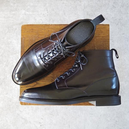 極上★三陽山長 SIZE 6.5(Dウィズ)【パターンオーダー品★特別仕様の長一郎/R2010ラスト】ボックスカーフ/ブーツ/黒×濃茶/メンズ★j534