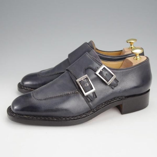 極上★(伊)マンニーナ UK6程度【貴重★ノルベジェーゼ製法/ダブルモンク】カーフ/紺/メンズ/MANNINA★j543