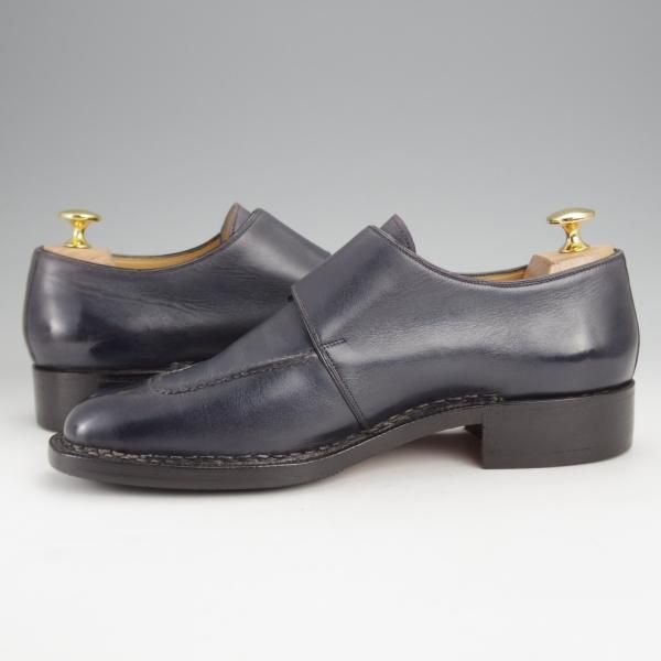 極上★(伊)マンニーナ UK6程度【貴重★ノルベジェーゼ製法/ダブルモンク】カーフ/紺/メンズ/MANNINA★j543