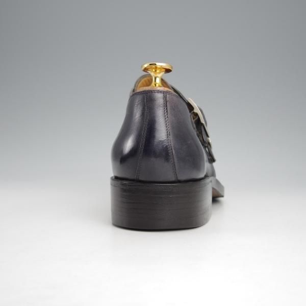 極上★(伊)マンニーナ UK6程度【貴重★ノルベジェーゼ製法/ダブルモンク】カーフ/紺/メンズ/MANNINA★j543