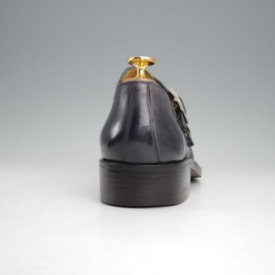 極上★(伊)マンニーナ UK6程度【貴重★ノルベジェーゼ製法/ダブルモンク】カーフ/紺/メンズ/MANNINA★j543