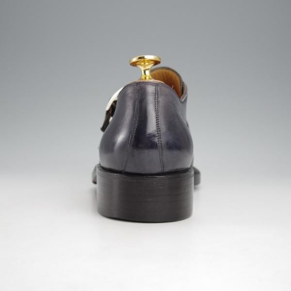 極上★(伊)マンニーナ UK6程度【貴重★ノルベジェーゼ製法/ダブルモンク】カーフ/紺/メンズ/MANNINA★j543