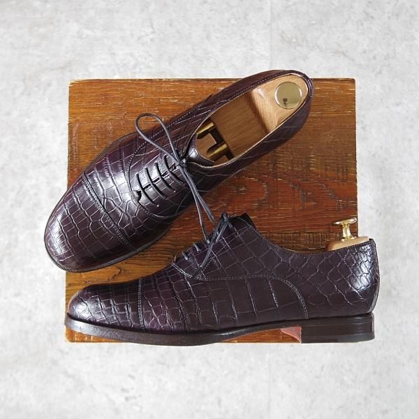 極美品★(伊製)HERMES/エルメス SIZE 39【高額★クロコダイル/ストレートチップ】赤茶/メンズ★j547