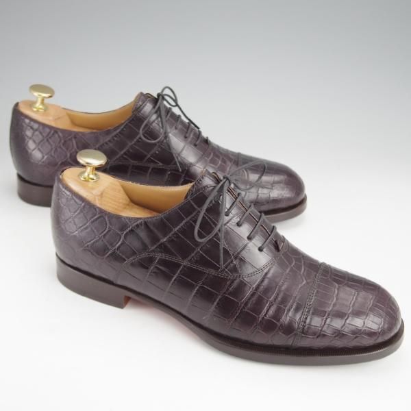 極美品★(伊製)HERMES/エルメス SIZE 39【高額★クロコダイル/ストレートチップ】赤茶/メンズ★j547