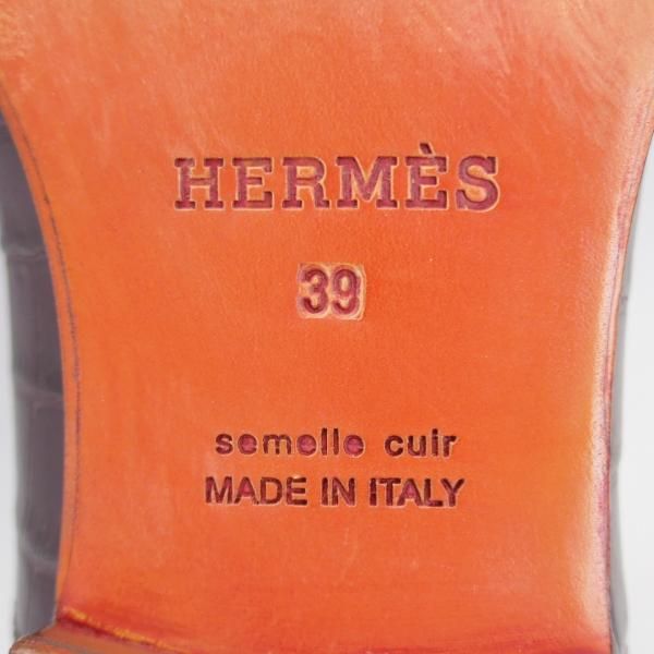 極美品★(伊製)HERMES/エルメス SIZE 39【高額★クロコダイル/ストレートチップ】赤茶/メンズ★j547