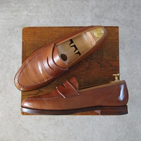 極美品★クロケット&ジョーンズ 6.5E【定価￥132,000-★ウイスキーコードバン仕様/HARVARD】コインローファー/314ラスト/茶★j566