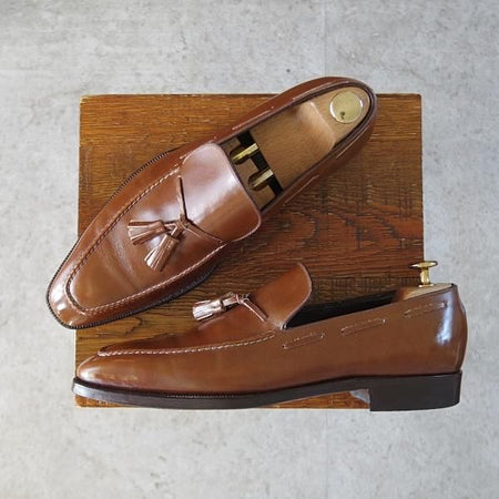 ★(伊)エンツォ・ボナフェ SIZE 7【ハンドソーンウェルテッド製法★BARTOLOMEO/タッセルローファー】茶/カーフ/メンズ/Enzo Bonafe★j572