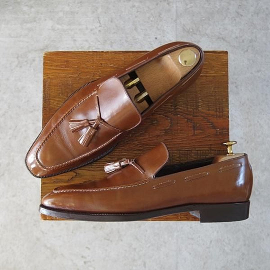 ★(伊)エンツォ・ボナフェ SIZE 7【ハンドソーンウェルテッド製法★BARTOLOMEO/タッセルローファー】茶/カーフ/メンズ/Enzo Bonafe★j572