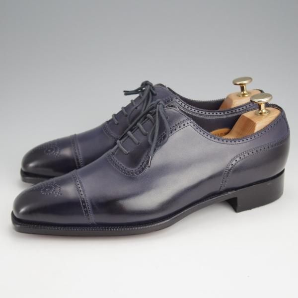 未使用★エドワードグリーン 6.5D【定価￥176,040-★LICHFIELD/890ラスト/セミブローグ】カーフ/紺/メンズ/EDWARD GREEN★j576