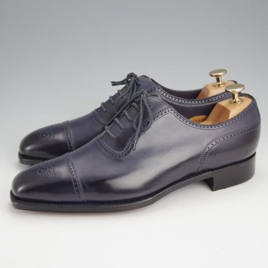 未使用★エドワードグリーン 6.5D【定価￥176,040-★LICHFIELD/890ラスト/セミブローグ】カーフ/紺/メンズ/EDWARD GREEN★j576