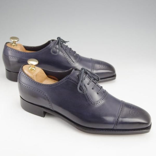 未使用★エドワードグリーン 6.5D【定価￥176,040-★LICHFIELD/890ラスト/セミブローグ】カーフ/紺/メンズ/EDWARD GREEN★j576
