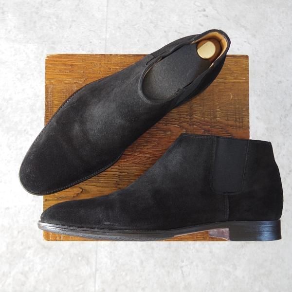 極美品★ジョンロブ SIZE 42/UK8程度【貴重★エルメス別注/HERMES】JUSTIN/H103/サイドゴアブーツ/スエード/黒/JOHN LOBB★j582