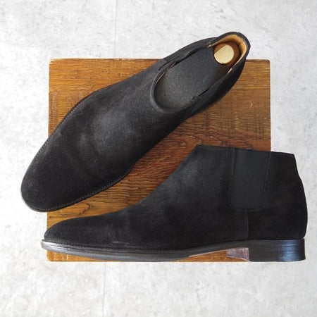 極美品★ジョンロブ SIZE 42/UK8程度【貴重★エルメス別注/HERMES】JUSTIN/H103/サイドゴアブーツ/スエード/黒/JOHN LOBB★j582