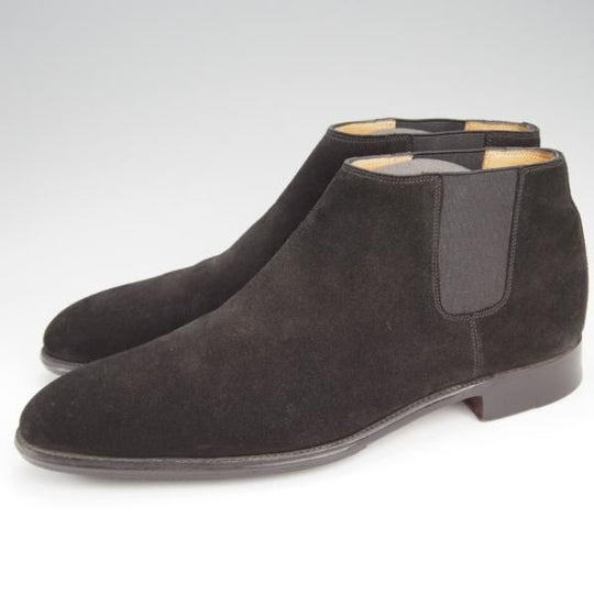 極美品★ジョンロブ SIZE 42/UK8程度【貴重★エルメス別注/HERMES】JUSTIN/H103/サイドゴアブーツ/スエード/黒/JOHN LOBB★j582