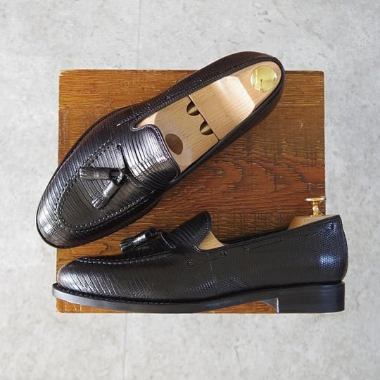 未使用★ジャランスリワヤ SIZE 6.5【定価￥66,000-★リザード革/タッセルローファー】EDWARDラスト/98811/黒/JALAN SRIWIJAWA★j587