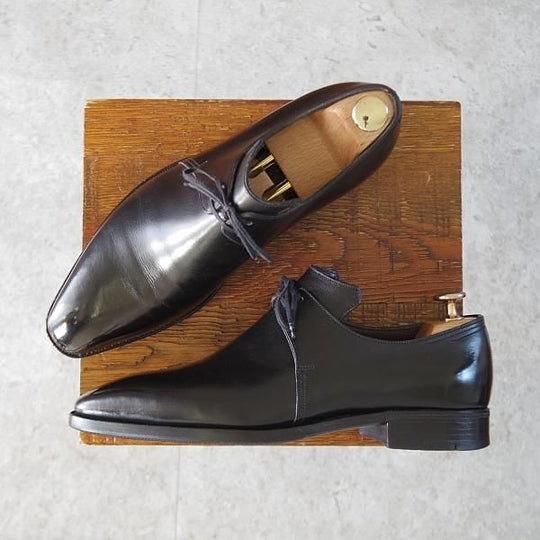 ★(仏)Corthay/コルテ UK6程度【定価20万円程度★Arca/アルカ/プレーントゥ】Vフロント/カーフ/黒/メンズ★j591