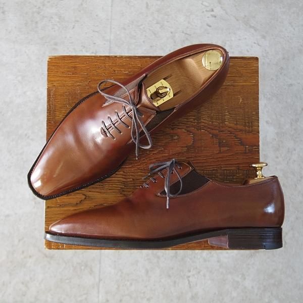 ★(仏)Corthay/コルテ SIZE 6【定価20万円程度★EASY/イージー/ホールカット】サイドエラスティック/カーフ/茶/メンズ★j592