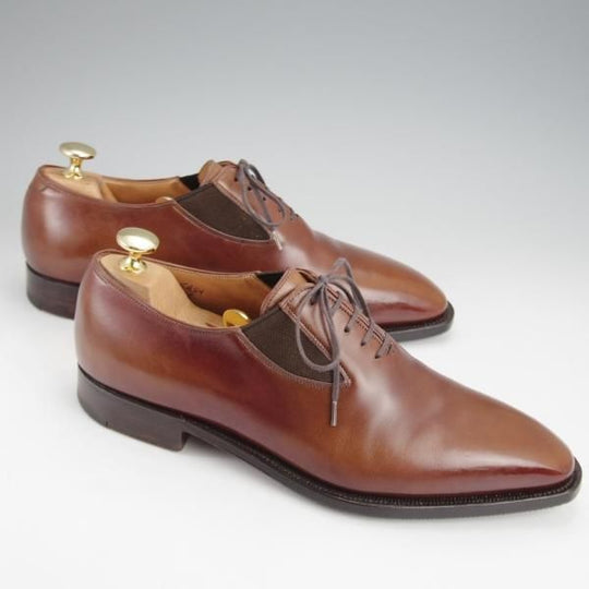 ★(仏)Corthay/コルテ SIZE 6【定価20万円程度★EASY/イージー/ホールカット】サイドエラスティック/カーフ/茶/メンズ★j592