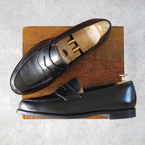 美品★クロケット&ジョーンズ 9E【定価￥90,200-★BROOKLYN/バーニーズNY別注】391ラスト/コインローファー/黒/Crockett&Jones★j601