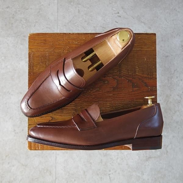 未使用★(スペイン製)MEERMIN/メルミン(レディース) SIZE 5.5【グッドイヤーウェルテッド製法★コインローファー/茶】カーフ★j603