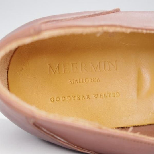 未使用★(スペイン製)MEERMIN/メルミン(レディース) SIZE 5.5【グッドイヤーウェルテッド製法★コインローファー/茶】カーフ★j603
