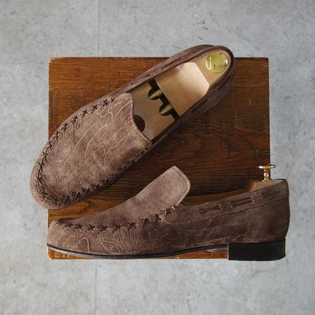 極上★(仏)ベルルッティ SIZE 7【カリグラフィ(スクリット仕様)★ローファー/茶】スリッポン/スエード/メンズ/Berluti★j605