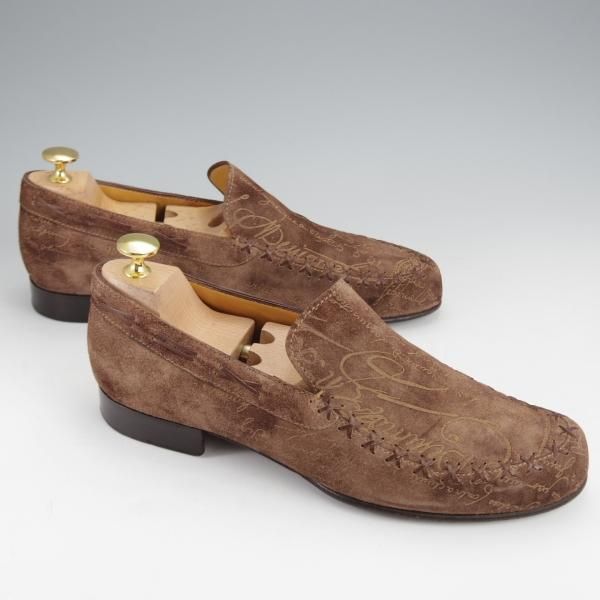 極上★(仏)ベルルッティ SIZE 7【カリグラフィ(スクリット仕様)★ローファー/茶】スリッポン/スエード/メンズ/Berluti★j605