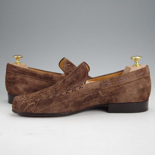 極上★(仏)ベルルッティ SIZE 7【カリグラフィ(スクリット仕様)★ローファー/茶】スリッポン/スエード/メンズ/Berluti★j605