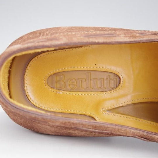 極上★(仏)ベルルッティ SIZE 7【カリグラフィ(スクリット仕様)★ローファー/茶】スリッポン/スエード/メンズ/Berluti★j605