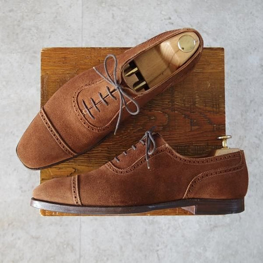 極上★クロケット&ジョーンズ 7.5D【ハンドグレードライン★ALBANY/337】クォーターブローグ/スエード/茶/メンズCrockett&Jones★j608